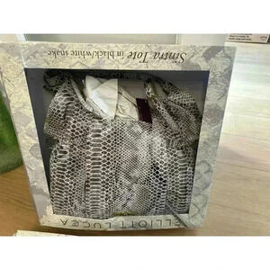 Elliott Lucca Sintra Leather Tote, Black/ White Exotic Snakeprint